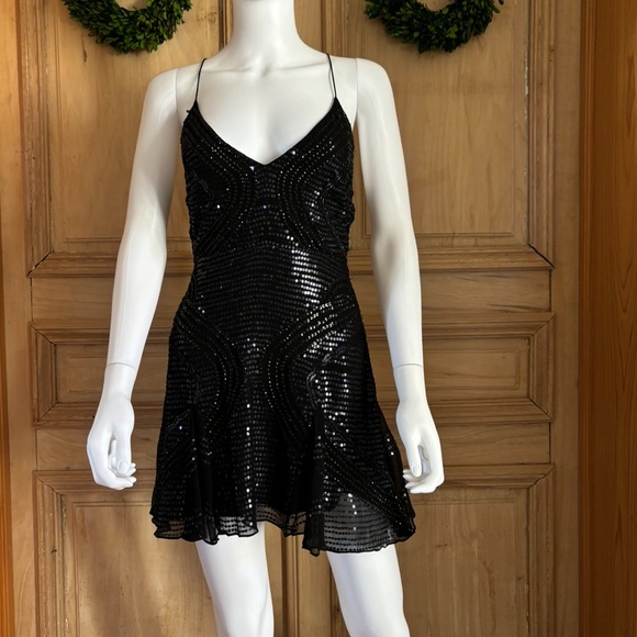 FREE PEOPLE SPARKLETTE Black Sequin Fit and Flare Mini Dress - Picture 4 of 5